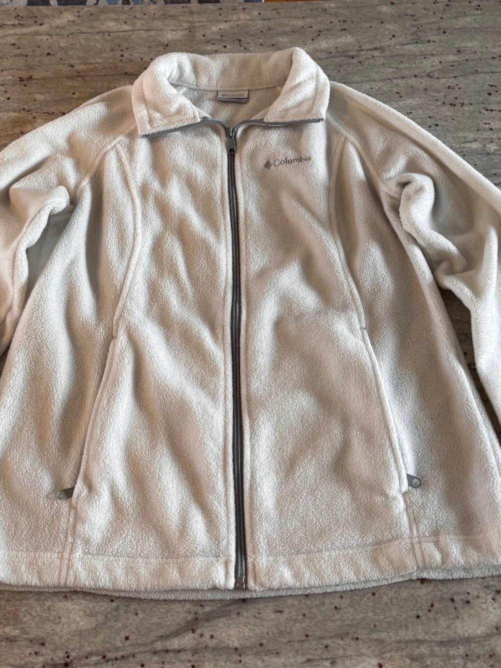 Columbia Womens Fleece Jacket - White with Gray Trim Size L